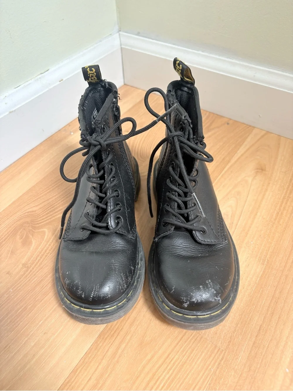 Dr. Martens Delaney Black Leather Boots with Yellow Stitching - Picture 3 of 8